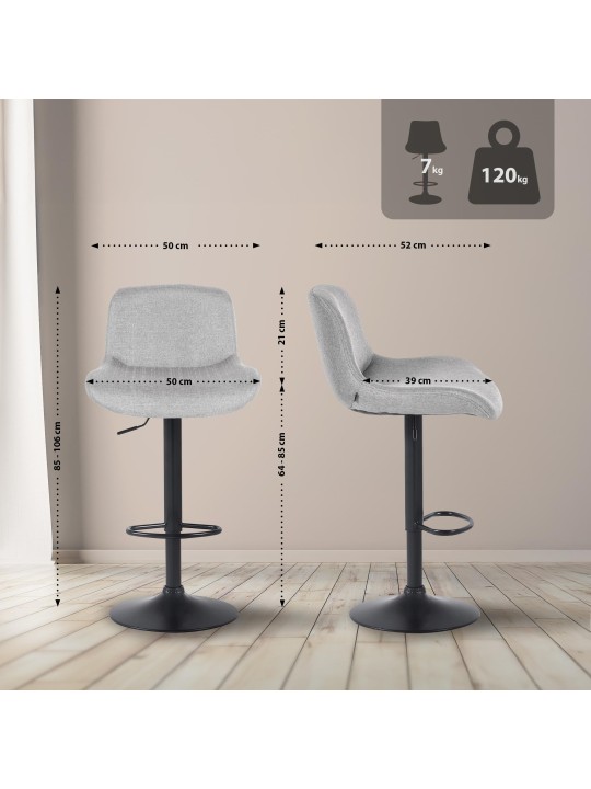 Lot de 2 tabourets de bar Solon tissu, gris clair