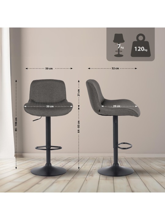 Lot de 2 tabourets de bar Solon tissu, gris foncé