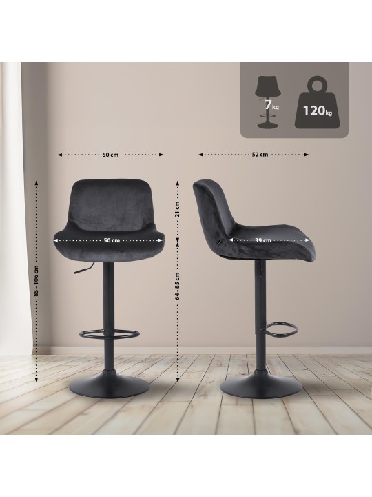 Lot de 2 tabourets de bar Solon velours, noir
