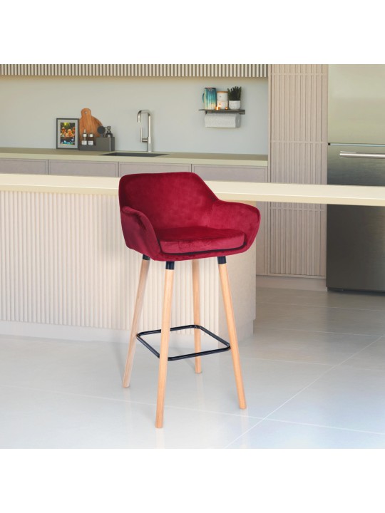 Tabouret de bar Grant velours, rouge