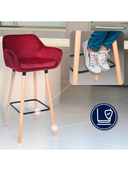 Tabouret de bar Grant velours, rouge