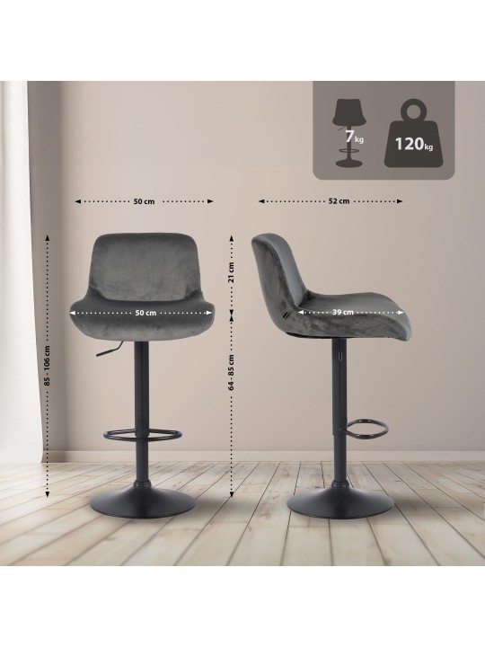 Lot de 2 tabourets de bar Solon velours, gris foncé Lot de 2 tabourets de bar Solon velours, gris foncé