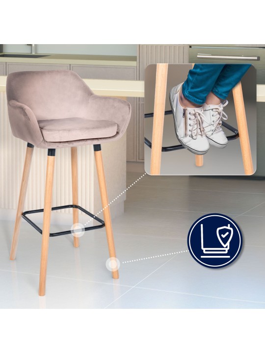 Tabouret de bar Grant velours, gris clair