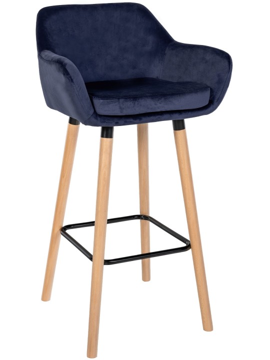 Tabouret de bar Grant velours, bleu foncé