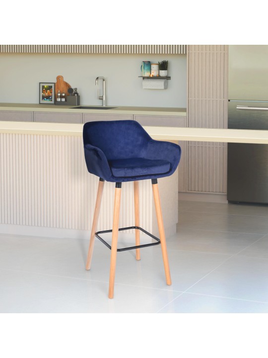 Tabouret de bar Grant velours, bleu foncé