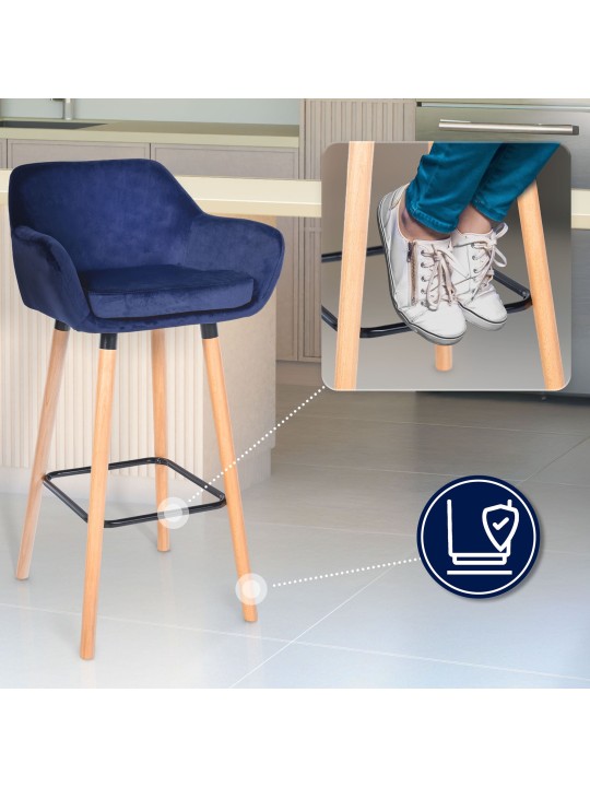 Tabouret de bar Grant velours, bleu foncé