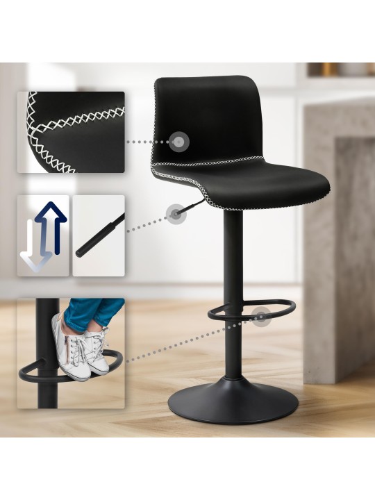 Tabouret de bar Henchy simili cuir, noir