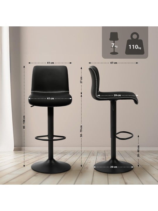 Tabouret de bar Henchy simili cuir, noir