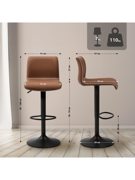 Tabouret de bar Henchy simili cuir, brun