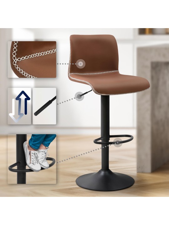 Tabouret de bar Henchy simili cuir, brun