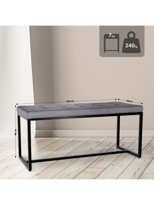 Banc en velours Barci B, gris foncé