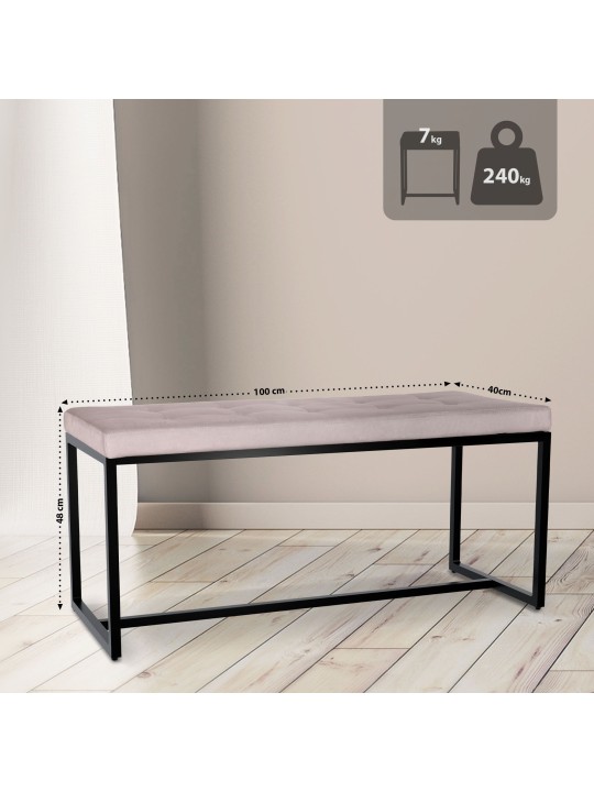 Banc en velours Barci B, gris clair Banc en velours Barci B, gris clair
