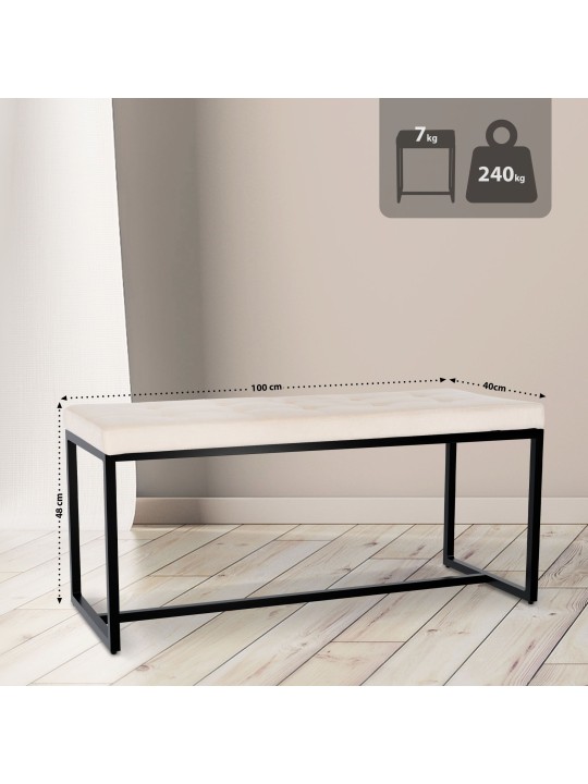 Banc en velours Barci B, crème