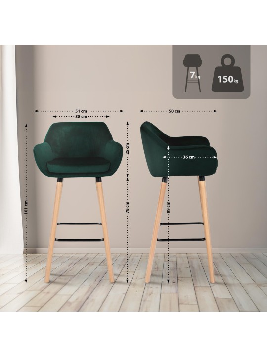 Lot de 2 tabourets de bar Grant velours, vert Lot de 2 tabourets de bar Grant velours, vert