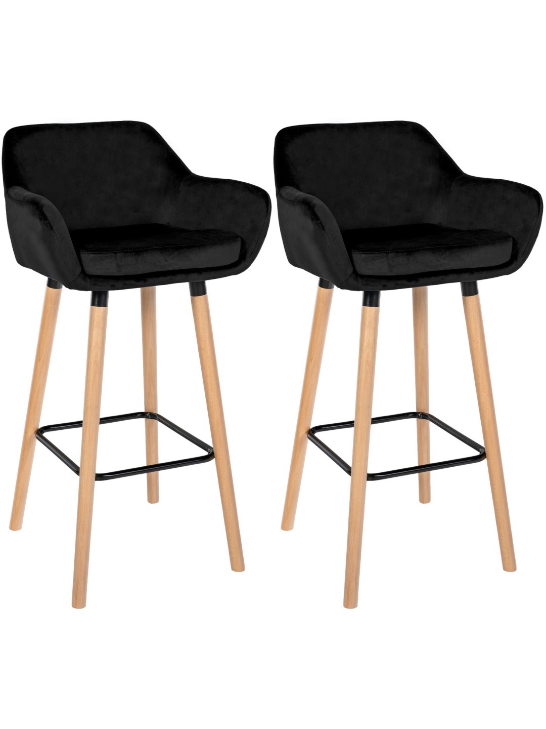 Lot de 2 tabourets de bar Grant velours, noir
