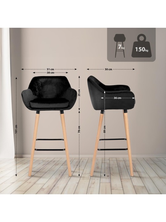 Lot de 2 tabourets de bar Grant velours, noir Lot de 2 tabourets de bar Grant velours, noir