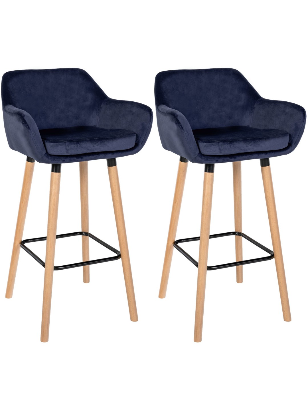 Lot de 2 tabourets de bar Grant velours, bleu foncé