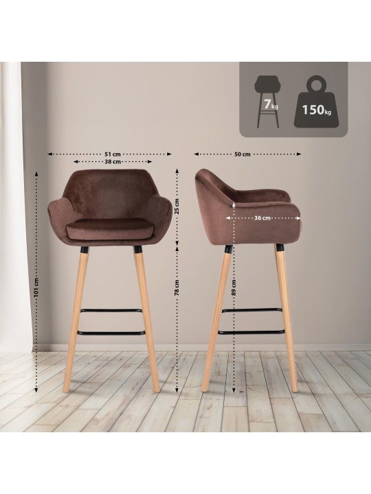 Lot de 2 tabourets de bar Grant velours, café Lot de 2 tabourets de bar Grant velours, café