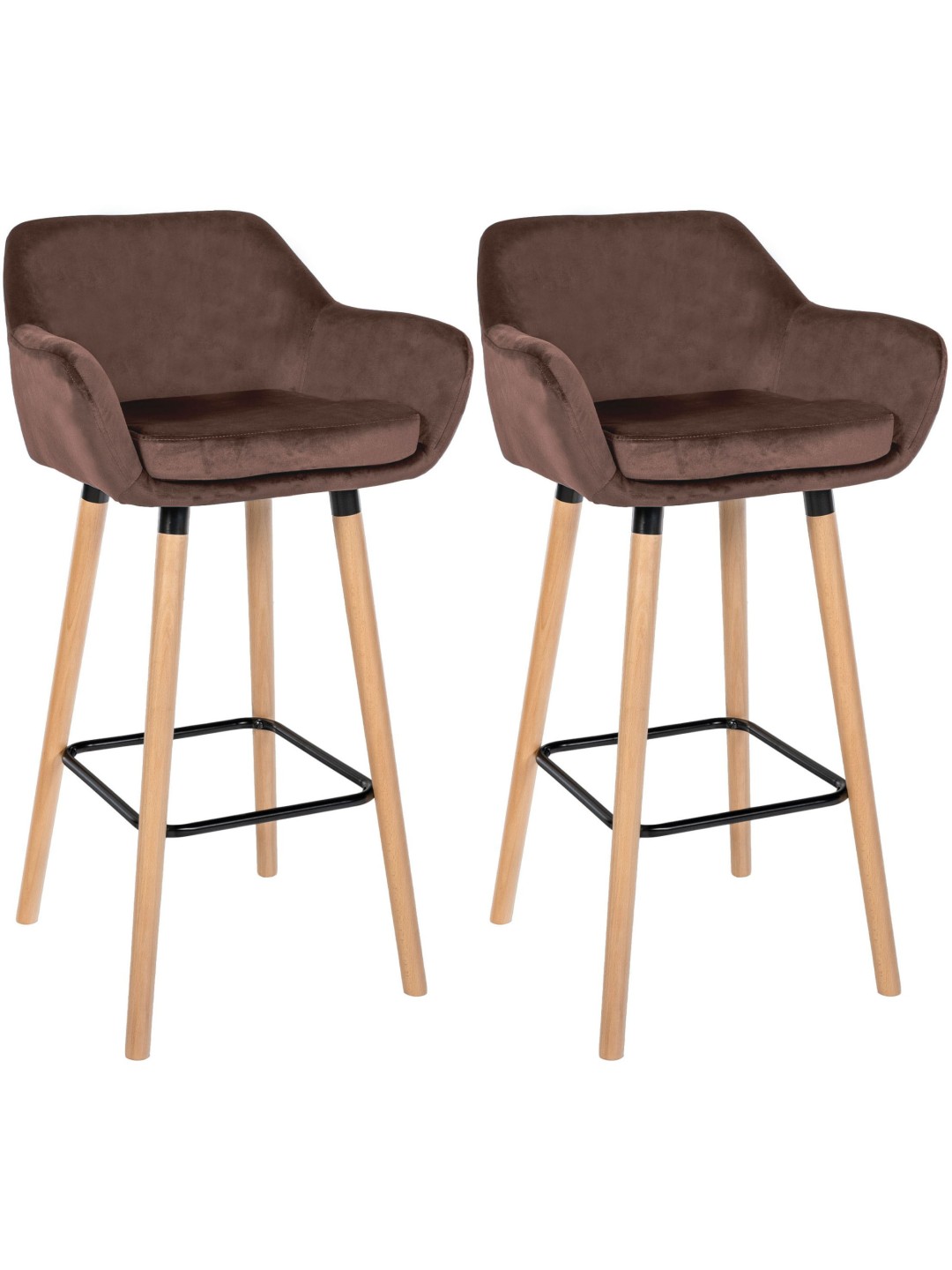 Lot de 2 tabourets de bar Grant velours, café