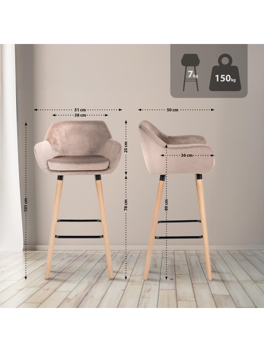 Lot de 2 tabourets de bar Grant velours, gris clair Lot de 2 tabourets de bar Grant velours, gris clair