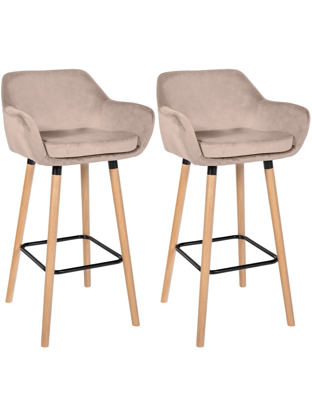 Lot de 2 tabourets de bar Grant velours, gris clair