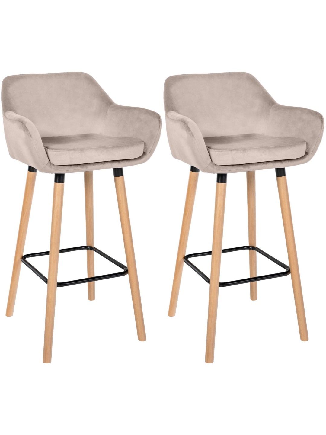 Lot de 2 tabourets de bar Grant velours, crème
