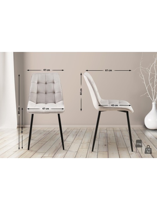 Lot de 2 chaises de salle à manger Gifford velours, gris
