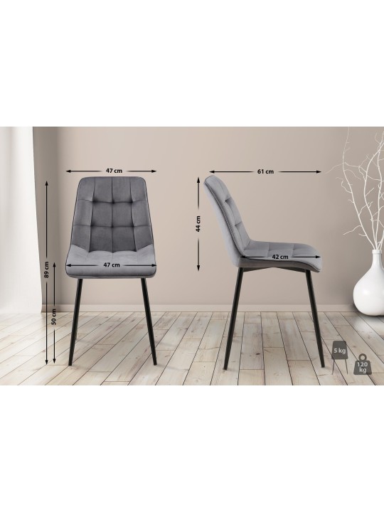 Lot de 2 chaises de salle à manger Gifford velours, gris foncé