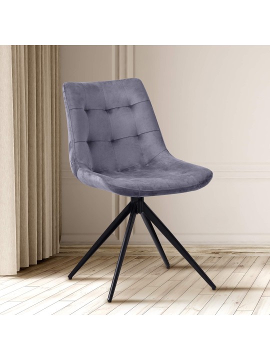 Lot de 2 chaises de salle à manger Merna velours, gris foncé