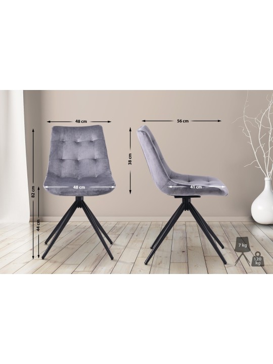Lot de 2 chaises de salle à manger Merna velours, gris foncé