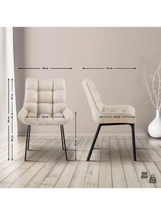 Lot de 2 chaises Saranda tissu, ivoire