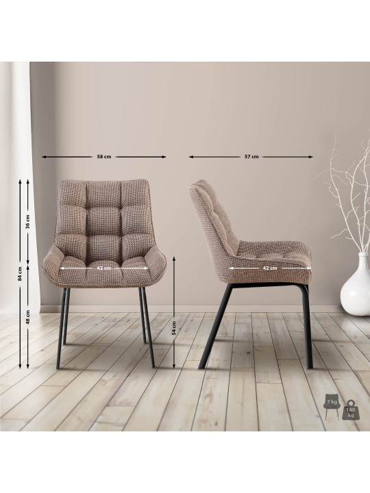 Lot de 2 chaises Saranda tissu, terre brune
