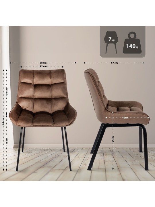 Lot de 2 chaises Saranda velours, brun
