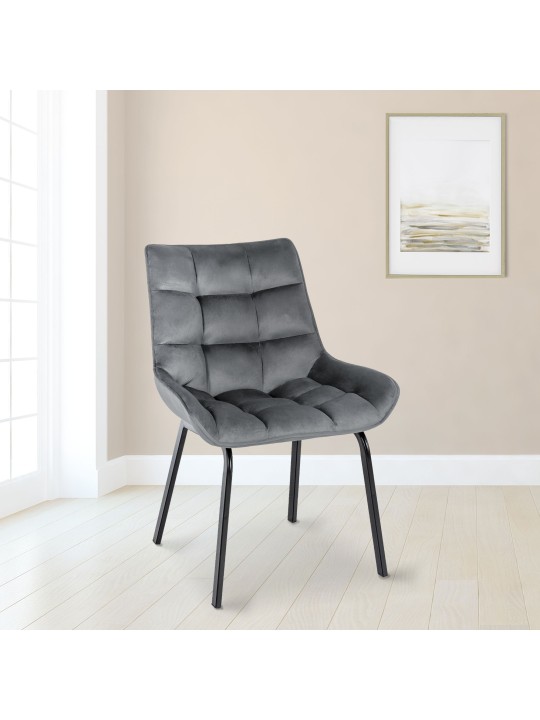 Lot de 2 chaises Saranda velours, gris foncé