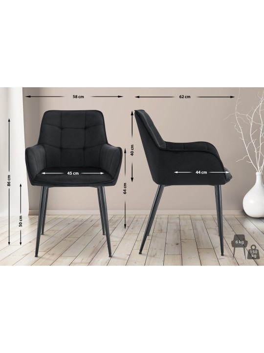 Ensemble de 2 chaises de salle à manger en velours Ferndale, noir