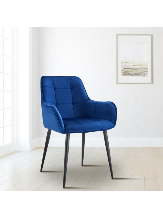 Ensemble de 2 chaises de salle à manger en velours Ferndale, bleu foncé