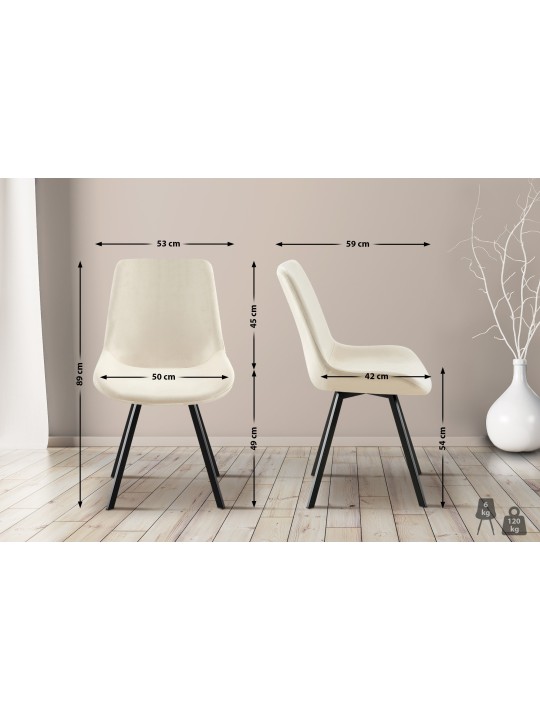 Lot de 2 chaises de salle à manger Lewes velours, crème