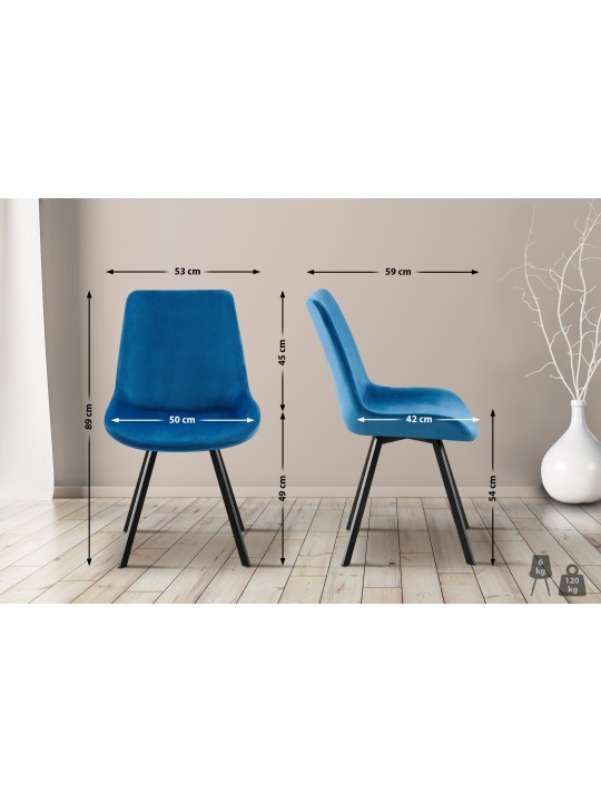 Lot de 2 chaises de salle à manger Lewes velours, bleu foncé
