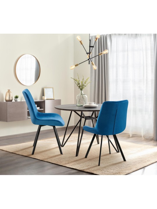 Lot de 2 chaises de salle à manger Lewes velours, bleu foncé