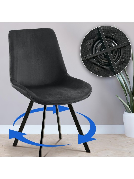 Lot de 2 chaises de salle à manger Lewes velours, noir