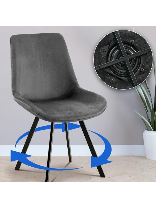 Lot de 2 chaises de salle à manger Lewes velours, gris foncé