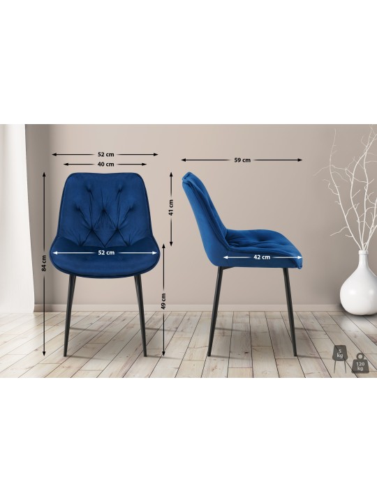 Lot de 2 chaises de salle à manger Wallace velours, bleu Lot de 2 chaises de salle à manger Wallace velours, bleu