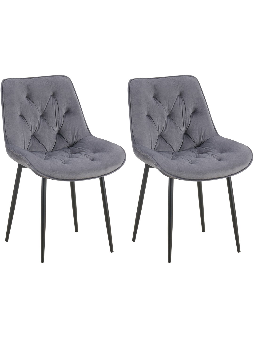 Lot de 2 chaises de salle à manger Wallace velours, gris foncé