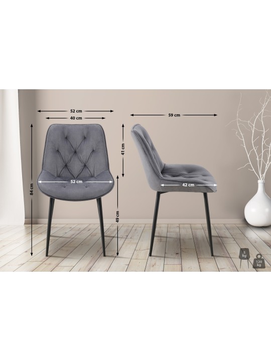 Lot de 2 chaises de salle à manger Wallace velours, gris foncé Lot de 2 chaises de salle à manger Wallace velours, gris foncé