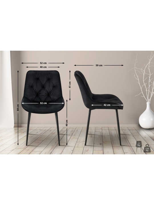 Lot de 2 chaises de salle à manger Wallace velours, noir Lot de 2 chaises de salle à manger Wallace velours, noir