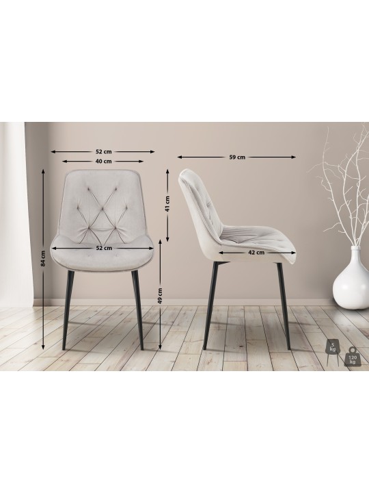 Lot de 2 chaises de salle à manger Wallace velours, gris Lot de 2 chaises de salle à manger Wallace velours, gris