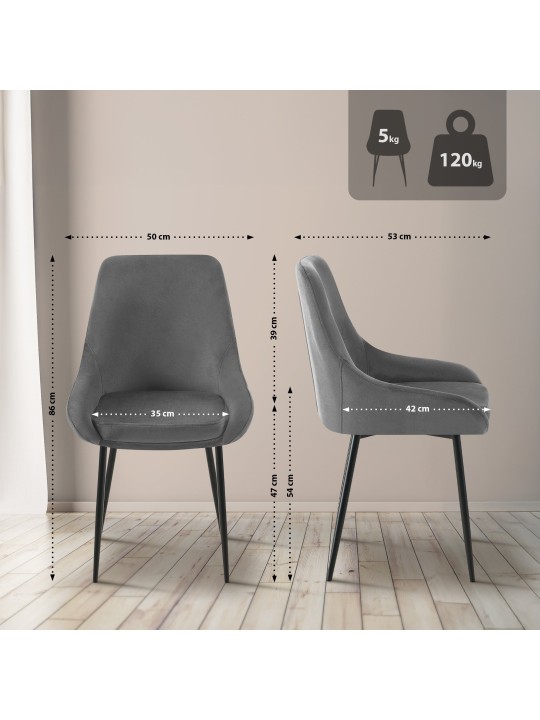 Chaise de salle à manger en velours Elmira, gris foncé Chaise de salle à manger en velours Elmira, gris foncé