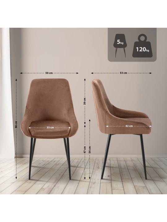 Chaise de salle à manger en velours Elmira, brun