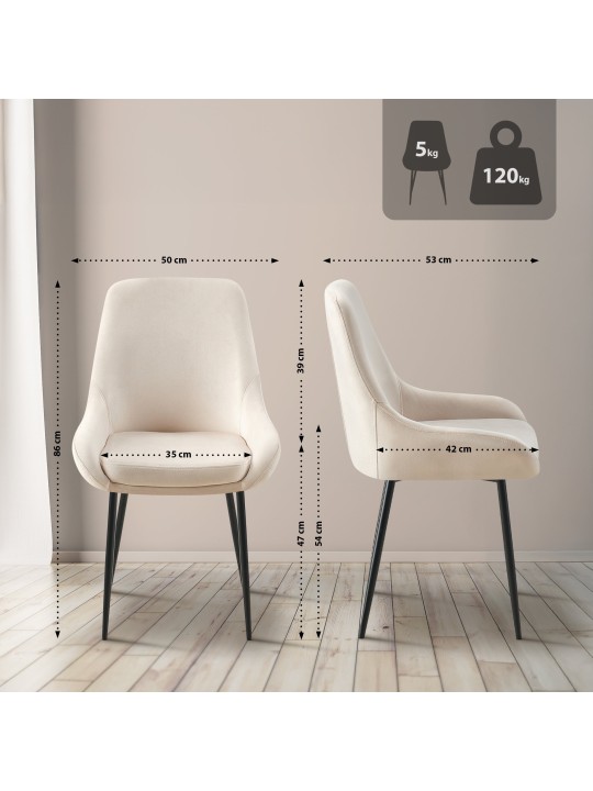 Chaise de salle à manger en velours Elmira, crème Chaise de salle à manger en velours Elmira, crème