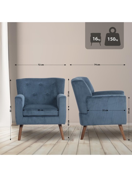 Fauteuil Kioni Cord, bleu Fauteuil Kioni Cord, bleu